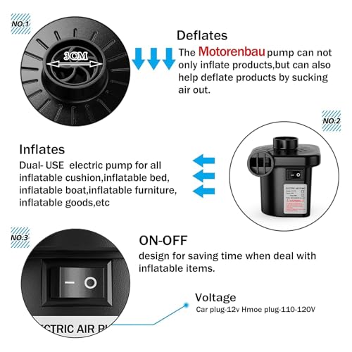Electric Air Pump for Inflatables,Portable Quick-Fill Air Pump with 3 Nozzles,110-120V, Inflator & Deflator Pumps for Outdoor Camping, Air Mattress Beds,Boats,Inflatable Cushion,Couch,Pool Floats