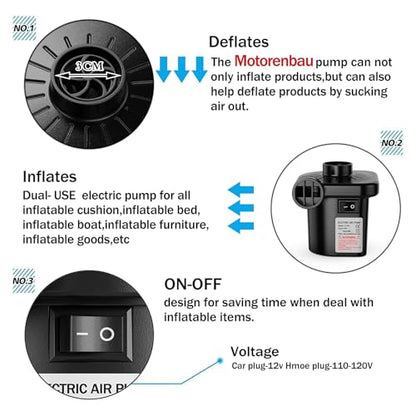 Electric Air Pump for Inflatables,Portable Quick-Fill Air Pump with 3 Nozzles,110-120V, Inflator & Deflator Pumps for Outdoor Camping, Air Mattress Beds,Boats,Inflatable Cushion,Couch,Pool Floats