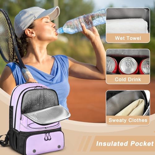 Arcoyard Tennis Bag Holds 2 Rackets, Professional Tennis Bags for Women, Tennis Backpack with Ventilated Shoe Compartment - color: Purple