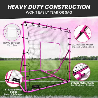 VELOCITY Adjustable Baseball Rebounder Net with 3 Return Angles, 4x4.5 Feet Soft Ball and Baseball Net for Skill Development Multi Sport Pitchback Feilding Trainer for Solo Practice