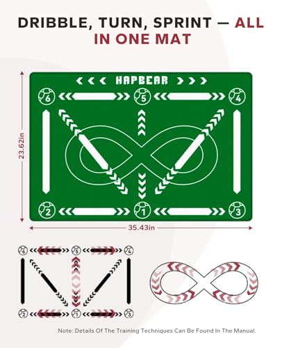 HAPBEAR Soccer Training Mat - 0.2" Thickened Professional Footwork & Ball Mastery Equipment - Anti-Slip Silent Football Practice Mat for Home & Gym - All Ages Speed Agility Trainer - color: Green