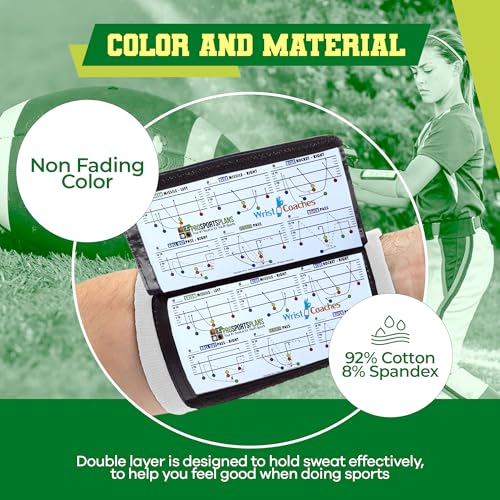 Football Play Wristbands - Youth Quarterback Gear - Wristband Playbook for Football and Softball Signs - color: White