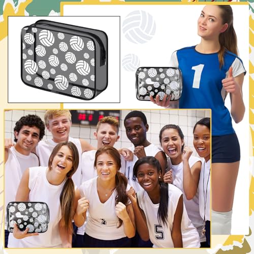 Kacctyen 20 Pcs Volleyball Team Gifts for Girls Women Cosmetics Bag PVC Transparent Black Waterproof Makeup Bag Volleyball Theme Party Favor 8 x 6 x 2.4'' Travel Pouch Portable Toiletry Storage