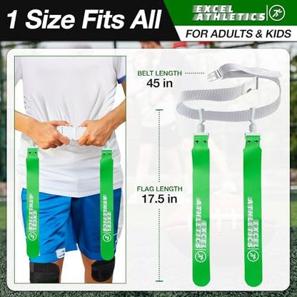 Flag Football Set, Adjustable Flag Football Belts for Youth, Kids & Adults with 1 Belt & 2 Flags (Orange) - color: Green