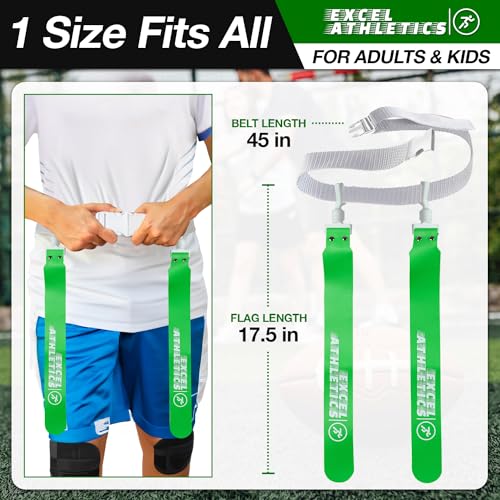 Flag Football Set, Adjustable Flag Football Belts for Youth, Kids & Adults with 1 Belt & 2 Flags (Orange) - color: Green
