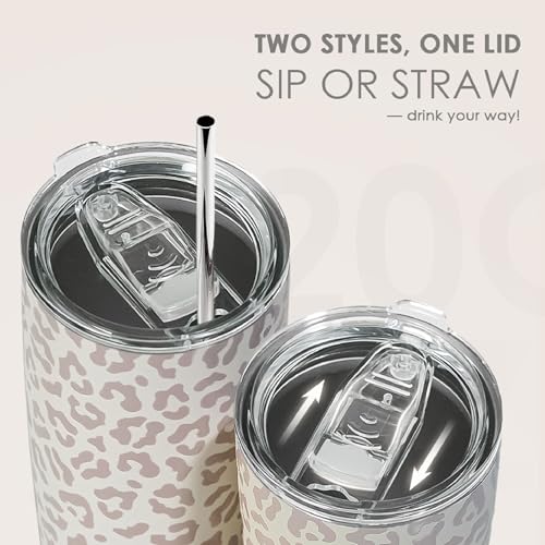 SANDJEST Leopard Print Tumbler 20oz Stainless Steel Insulated, Beige Leopard Travel Coffee Cup, Bow Gifts for Women Girls Teen, Birthday Christmas - color: Beige Leopard