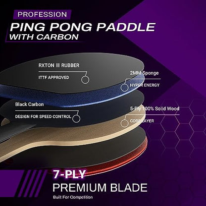Professional Ping Pong Paddles-Lightweight Carbon Fiber Table Tennis Rackets with 7-Ply Blade, 2.0mm Premium Sponge, ITTF Approved Rubber - for Tournament-Level Performance Table Tennis Paddles - style: Red(2-Pack)