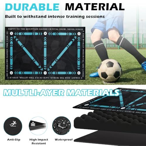Soccer Training Mat with Video Guide & Grip Socks | 47“x32” Footwork Agility Mat for Ball Control & Speed | Non-Slip Soccer Practice Mat for All Ages, Home, Gym | Includes Training Equipment & Guide - style: 2-in-1 Basic