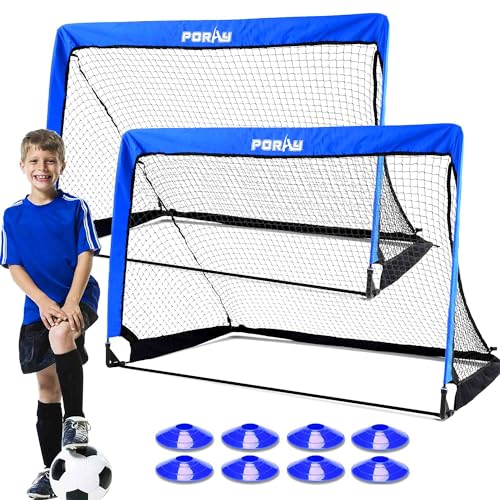Poray Portable Soccer Goal Pop Up Soccer Net for Kids and Adults with 210D Oxford Fabric & Extra Stakes,Birthday Gift & Fun for Backyard and Soccer Training - color: Sky Blue, size: 4FT