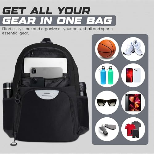 Soccer & Basketball Sports Bag with Ball Pump - Basketball Backpack with Separate Ball & Shoes Holder Compartment, Soccer Basketball Football & Volleyball Bag with Large Capacity - color: Black, style: Bag Only