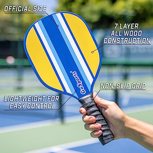 GoSports Pickleball Sets - Classic, Retro, Steel Blue, or Yellow - Includes 4 Paddles, 4 Regulation Pickleballs and Carry Case | 4 Paddles, Carry Case - color: Retro