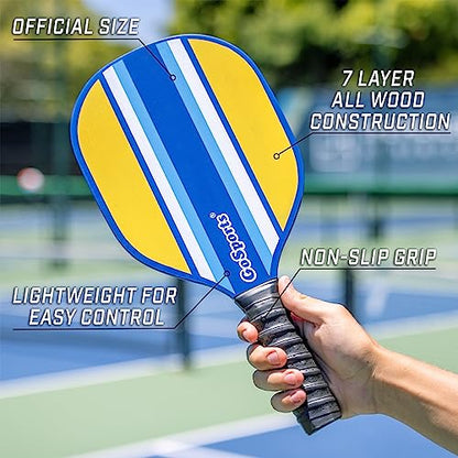GoSports Pickleball Sets - Classic, Retro, Steel Blue, or Yellow - Includes 4 Paddles, 4 Regulation Pickleballs and Carry Case | 4 Paddles, Carry Case - color: Retro