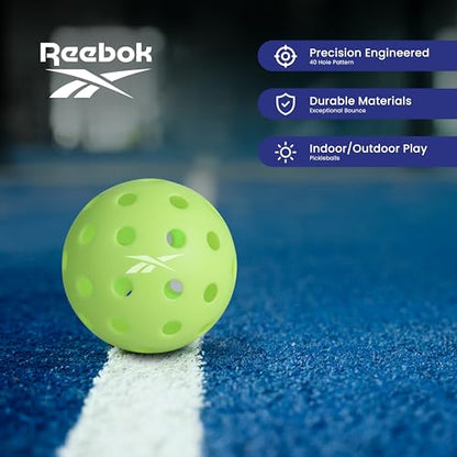 Reebok - Pickleball Set for 2 Players, Includes 2 Paddles with Cushion Grip and 2 Light-Up Balls, Perfect for Night Play, Durable, Engineered for Sports Enthusiasts