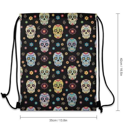 Gym Drawstring Backpack Sackpack Water Resistant for Sports Beach Yoga Travel Unisex, Sugar Skulls Bags - color: Picture (517)