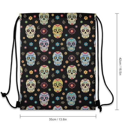 Gym Drawstring Backpack Sackpack Water Resistant for Sports Beach Yoga Travel Unisex, Sugar Skulls Bags - color: Picture (517)