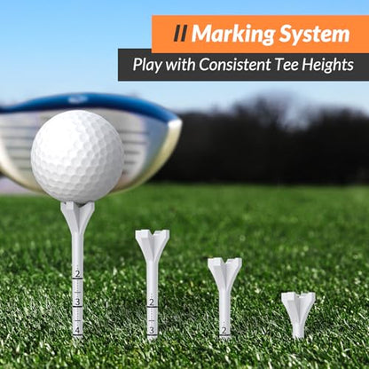 Plastic Golf Tees, 150 Pack (130 Driver Tees + 20 Iron/Hybrid Tees), Low Friction & Resistance, Top Golf Gifts for Men & Unique Golf Gifts for Golfers - color: White(3-1/4'', 130pcs) & White(1-1/2'', 20pcs), Plastic