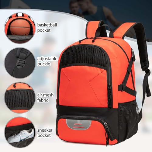 Basketball Backpack - Large Sports Equipment Bag with Ball Holder & Shoe Compartment for Basketball. (red) - color: Red