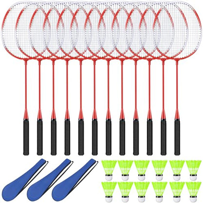 12 Pack Badminton Rackets Set Including Badminton Racquets, Nylon Shuttlecocks and Carry Bag for Outdoor Backyard Games Beginners - color: White-Red Cross