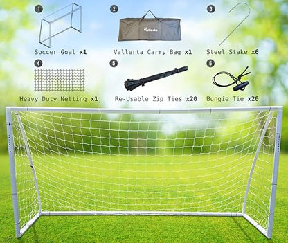 Vallerta® Premier Portable AYSO Youth Regulation Size Soccer Goal. Heavy Duty 62MM Diameter PVC Frame w/Weatherproof 4mm Net Practice/Training Aid w/Easy Carry Bag. - size: 7x5 Ft.