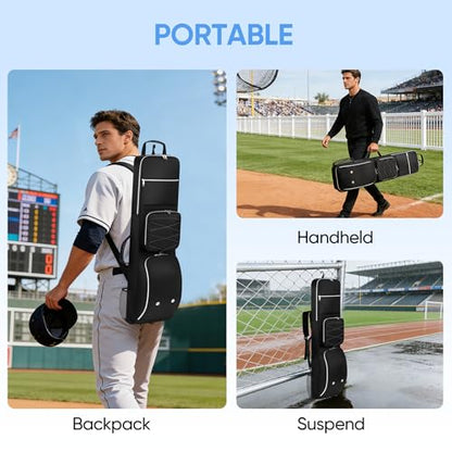 Baseball Bat Bag Backpack for 3-4 Baseball Bats with Multi-pocket and Separate Shoe Compartment, Soft Bat Bag with Fence Hook and Adjustable Shoulder Strap, Suit for Baseball, Softball, T-ball Bat