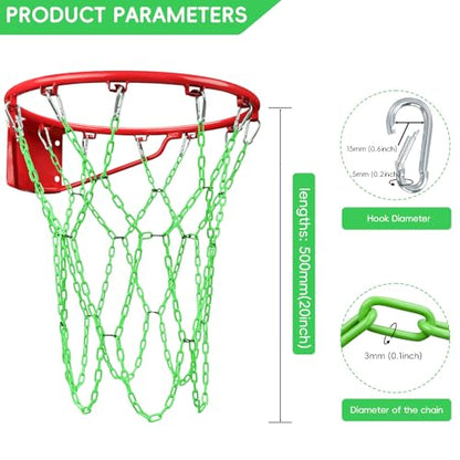 Basketball Net Heavy Duty Replacement,Carbon Steel Chain Basketball net, Anti-Rust Use Indoor Outdoor Standard 12 Loops Hoop - color: Green