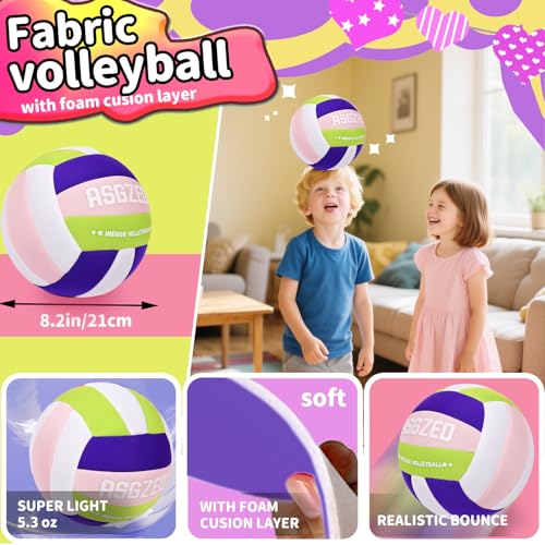 Soft Volleyball for Indoor Practice-Super Soft & Silent Fabric Indoor Volleyball Lightweight for Kids Youth Beginners, Perfect for House Yard Training Practice Games(Deflated,with Pump)