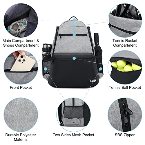 Tennis Bag Professional Tennis Backpack for Men and Women Racket Bags Holds 2 Rackets with Ventilated Shoe Compartment - color: Black & Gray