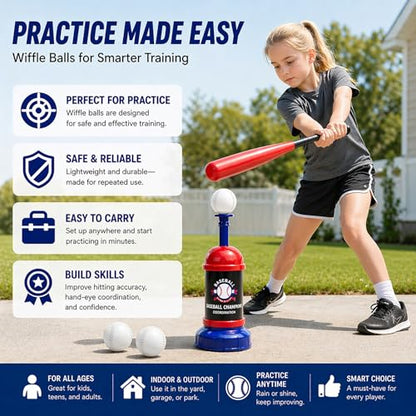 Pop Up Baseball Trainer Set for Kids, Backyard Fun, No Pitch Needed, Beginner Batting Practice Toy with Launcher, Bat, Balls & Carry Bag (Red) - color: Red