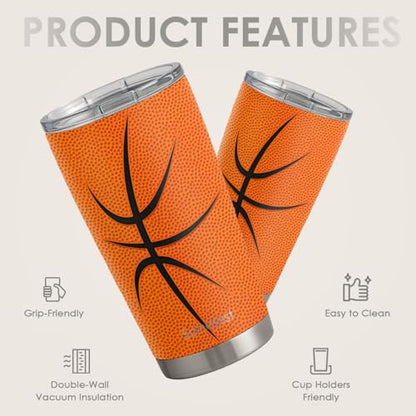 Basketball Tumbler 20oz Stainless Steel Insulated, Travel Coffee Cup, Sport Tumblers Gifts for Basketball Lovers, Men Women, Coach, Birthday, Christmas - color: Basketball