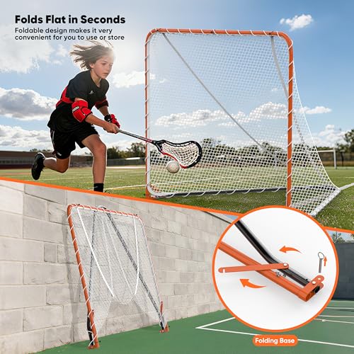 Portable Lacrosse Goal Net Folding Lacrosse Nets for Backyard for 6’x6’x7’ Goals, Official Size Heavy Duty 4mm UV Treated Black & White Lacrosse Training Net, Backyard & Team Practice