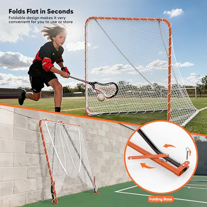 Portable Lacrosse Goal Net Folding Lacrosse Nets for Backyard for 6’x6’x7’ Goals, Official Size Heavy Duty 4mm UV Treated Black & White Lacrosse Training Net, Backyard & Team Practice