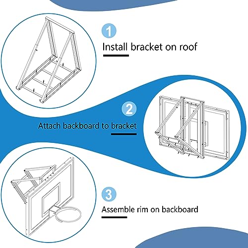 Roof Mounted Basketball Hoop Garage Includes 48" Or 60'' Crystal-Clear Tempered Glass Backboard, Durable Steel Universal Bracket and Double Spring Breakaway Rim with Net - size: 60"x36"