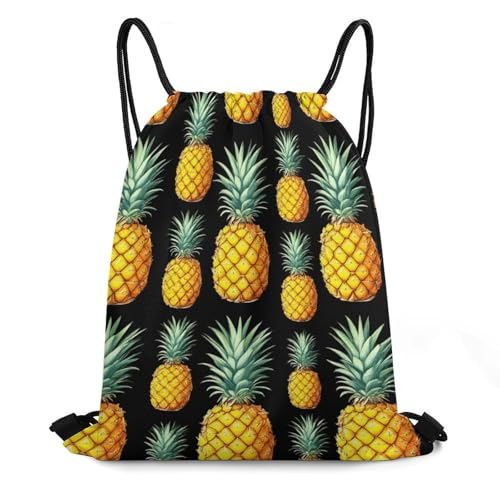 Large Capacity Beam Bag Drawstring Backpack for Volleyball Baseball Sports Workout Gear Travel Storage Men Women, Upside Down Pineapple Bags - color: Picture (1014)