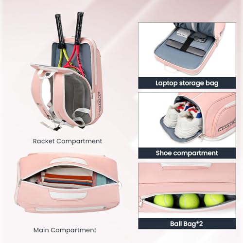 Tennis Racket Bag Pickleball Padel Backpack With Shoe Compartment, Laptop Sleeve,Fence Hook,Ball Sleeve - color: Pink