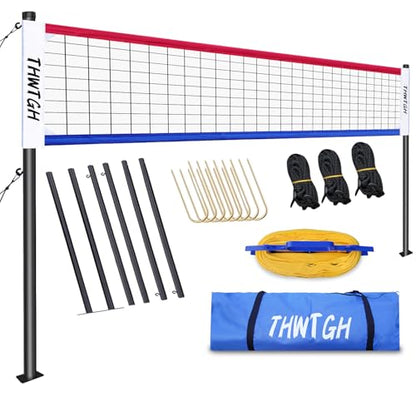 2025 Upgraded Portable Outdoor Volleyball Net Set with Adjustable Height Aluminum Poles, Volleyball Net for Backyard, Anti-Sag Design, Portable Volleyball Net for Backyard,Grass and Beach