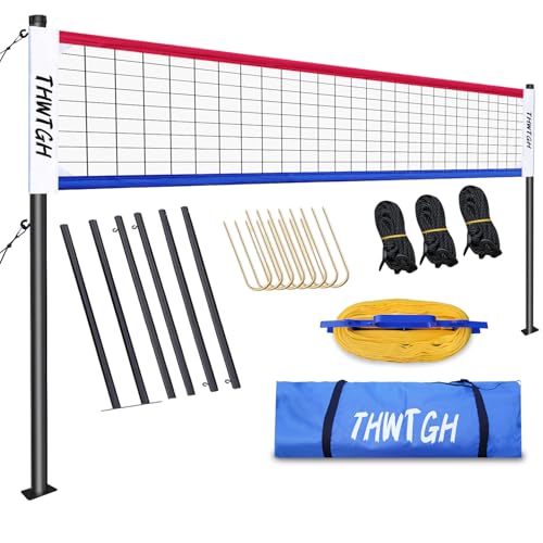 2025 Upgraded Portable Outdoor Volleyball Net Set with Adjustable Height Aluminum Poles, Volleyball Net for Backyard, Anti-Sag Design, Portable Volleyball Net for Backyard,Grass and Beach