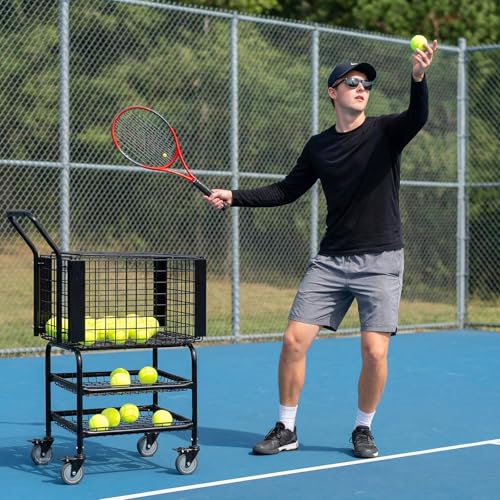 Tennis Ball Basket Cart with Easy Load Training Ball Pickup Basket Large Capacity for Teaching & Court Use