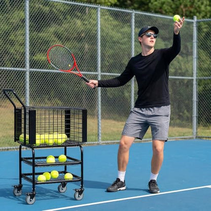 Tennis Ball Basket Cart with Easy Load Training Ball Pickup Basket Large Capacity for Teaching & Court Use