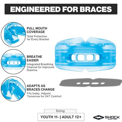 Double Braces Strapless Mouth Guard Blue, Youth