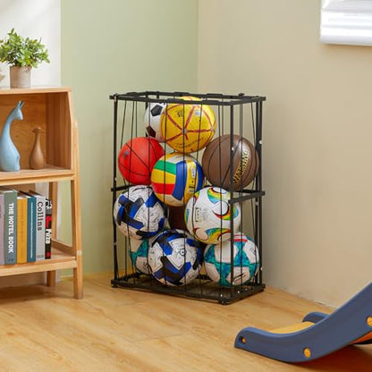 Garage Ball Storage Wall-Mounted & Floor Sports Equipment Organizer: Sports Ball Rack with Elastic Rope, Holder for Basketball, Soccer, Volleyball, Football, Garage, Gym, Black(Patent Pending) - size: Small, style: With Adjuster Foot,Rectangle