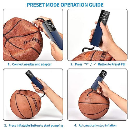 Pumteck Electric Ball Pump, Smart Air Pump Portable Fast Ball Inflation with Precise Pressure Gauge and Digital LCD Display for Football Basketball Volleyball Football - color: Dark Blue