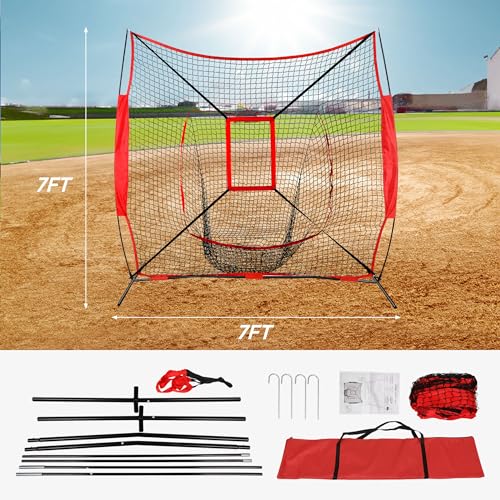 Nova Microdermabrasion 7'x7' Baseball Softball Practice Net | Portable Hitting & Pitching Net with Bow Frame & Carry Bag | Ultimate Training Equipment for All Skill Levels