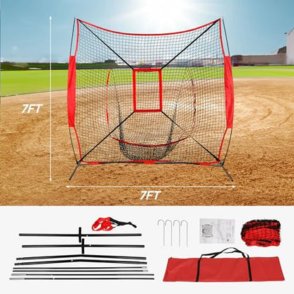 Nova Microdermabrasion 7'x7' Baseball Softball Practice Net | Portable Hitting & Pitching Net with Bow Frame & Carry Bag | Ultimate Training Equipment for All Skill Levels