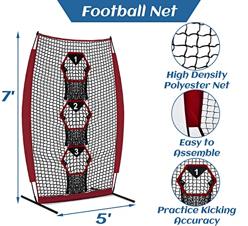Football Throwing Target Net - Quarterback Training with 3 Pockets Heavy-Duty Fiberglass Poles & Polyester Portable Accuracy Practice for Backyard/Team Drills Youth Players - size: 5X7FT