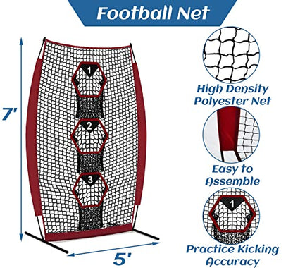 Football Throwing Target Net - Quarterback Training with 3 Pockets Heavy-Duty Fiberglass Poles & Polyester Portable Accuracy Practice for Backyard/Team Drills Youth Players - size: 5X7FT