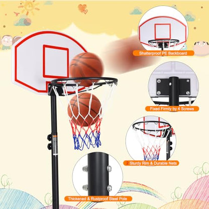Giantex Portable Basketball Hoop with Wheels, 5.8-6.8 Ft Adjustable 28 Inch Backboard Basketball Goal, Height Adjustable Youth Junior Kids Basketball Hoop for Outdoor Indoor Driveway Garage