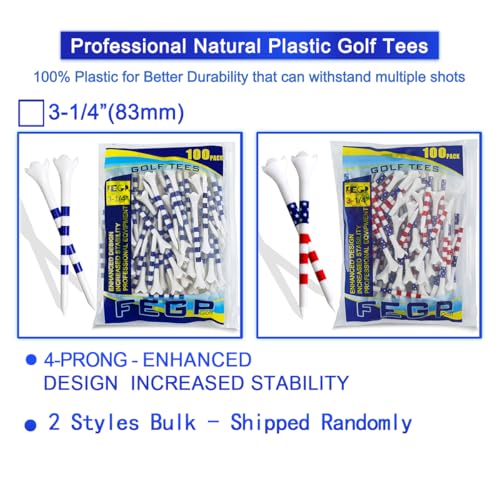 Golf Tees3 1/4" -100 Pack, Plastic Golf tees 3 1/4 inch 4-Prong Long Plastic Tees – Reduce Friction&Side Spin,Enhanced Durability & Stability,Also able to Work with a Variety of Drivers, hybrids.