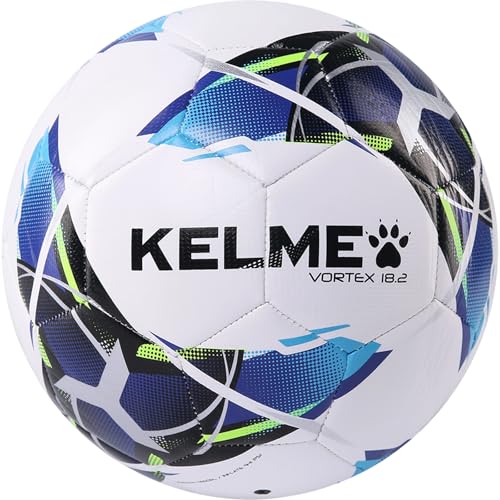 KELME Soccer Ball Sizes 4, 5 - Practice and Match Ball for Adults, Wear-Resistant Lightweight Design for Training and Games - color: white and blue, size: Size 4