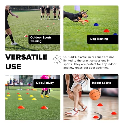 GSi Sports Training Cones for Agility Drills – Soccer & Basketball Multi-Sport Field Markers, Durable Flexible Cones in Multiple Shapes & Packs (20–80 Pack)