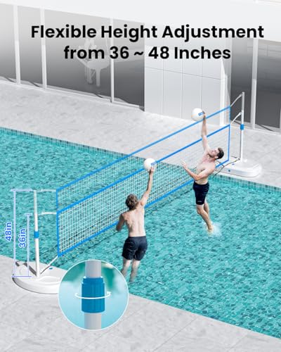 IGL Pool Volleyball Net Set, Pool Volleyball Set with 15 Ft Length Net, Height Adjustable Volleyball Net for Pool, Anti-Rust Stainless Steel Pool Games Set, Two Fillable Bases, Includes 2 Volleyballs - size: Volleyball Set